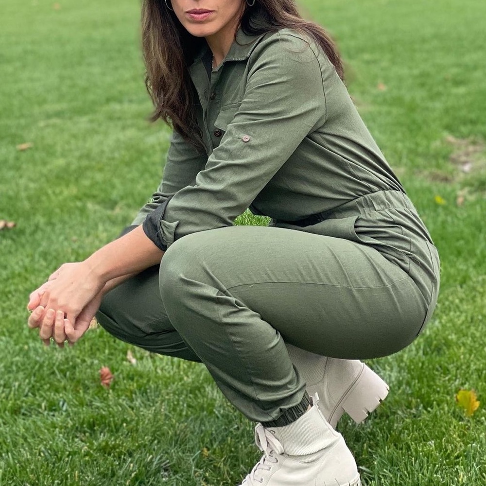 36 Point 5 Carpenter Style Green Khaki Jumpsuit